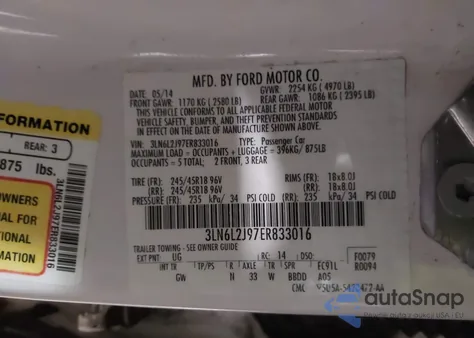 2014 Lincoln Mkz from USA, damaged, VIN 3LN6L2J97ER833016